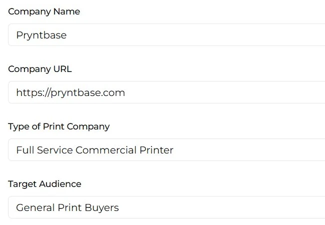 SocialLite pulls your shop name, URL, type, and audience from your Pryntbase account