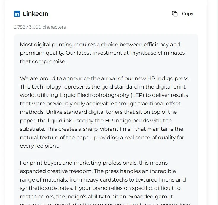 Polished, on-brand LinkedIn post ready to schedule or publish